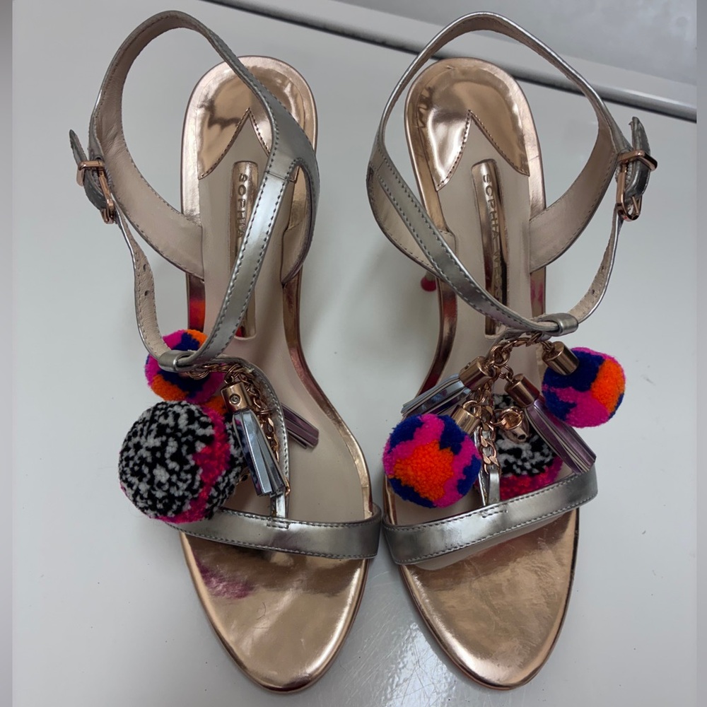 Sophia Webster Silver Heels with‎ Colorful Pom Poms